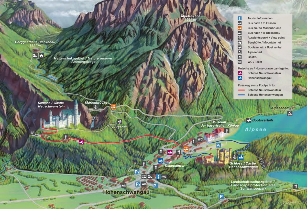 Lageplan Hohenschwangau mit Schloss Neuschwanstein